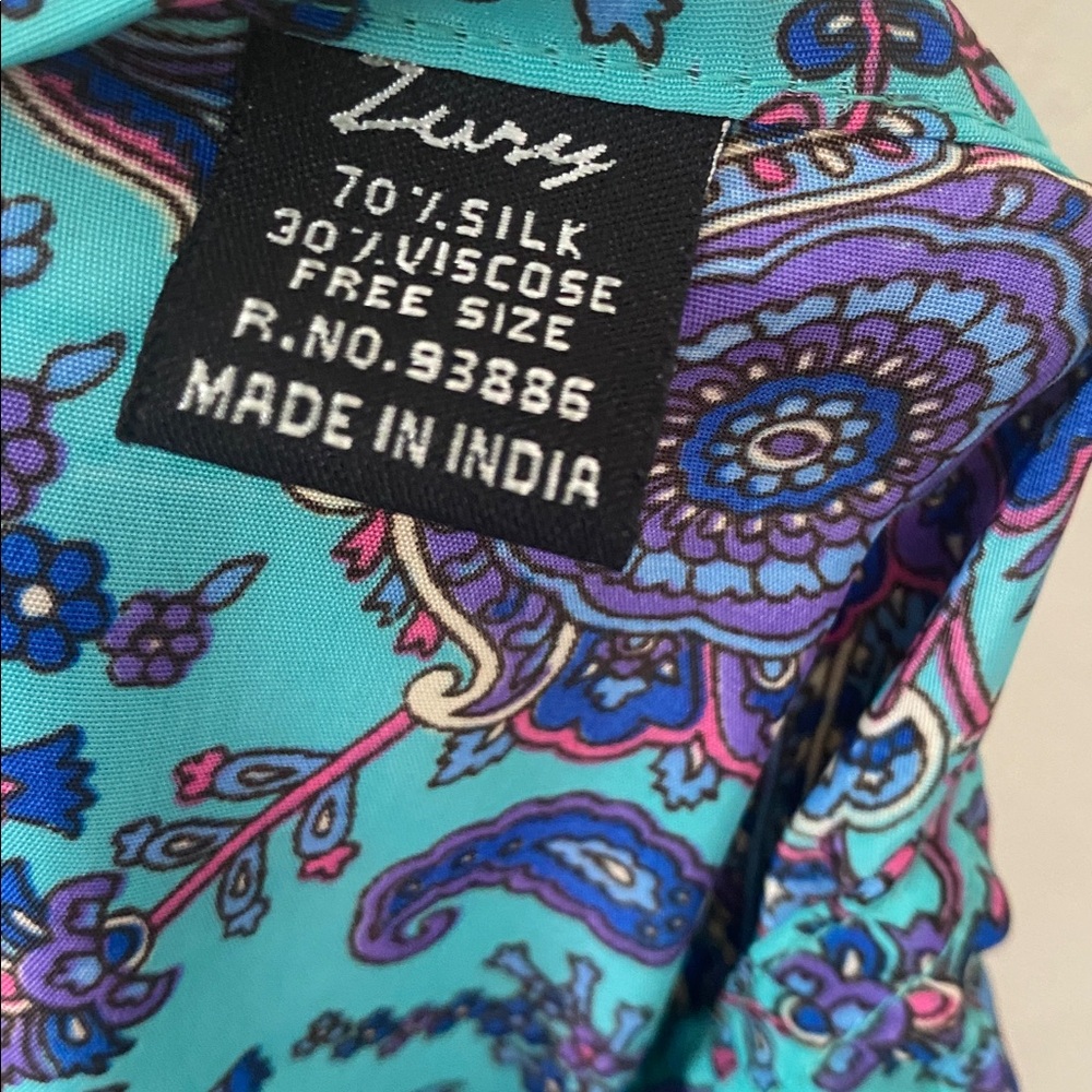 Sleeveless Teal Purple & Pink Silk Floral V-Neck Adjustable Size S M L Dress - Picture 14 of 15